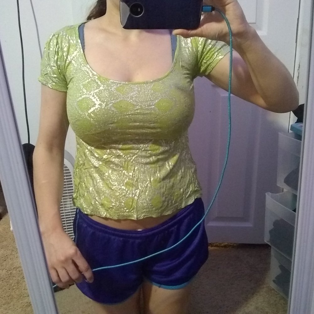 Silver Metallic Snakeskin Green Top